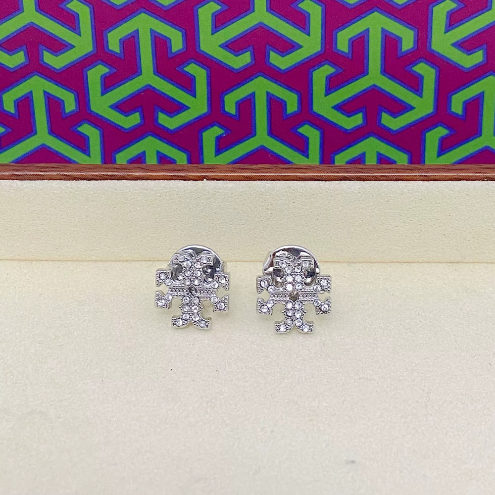 Tory Burch Mini Rhinestone Letter Stud Earrings